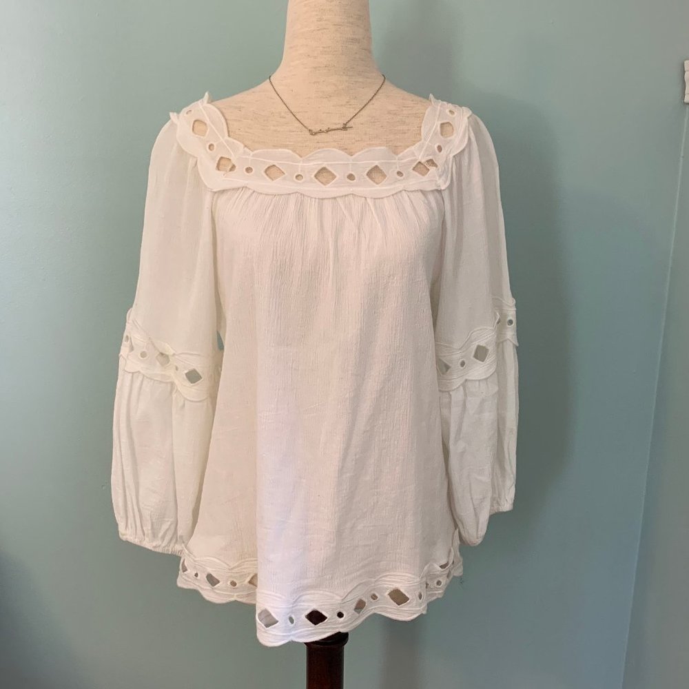 Max Studio Airy Square Neck Eyelet Peasant Blouse